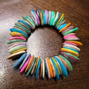 Colorful Shell Bracelet - Stretchy Band - Funky Boho Chic Jewelry Bohemian